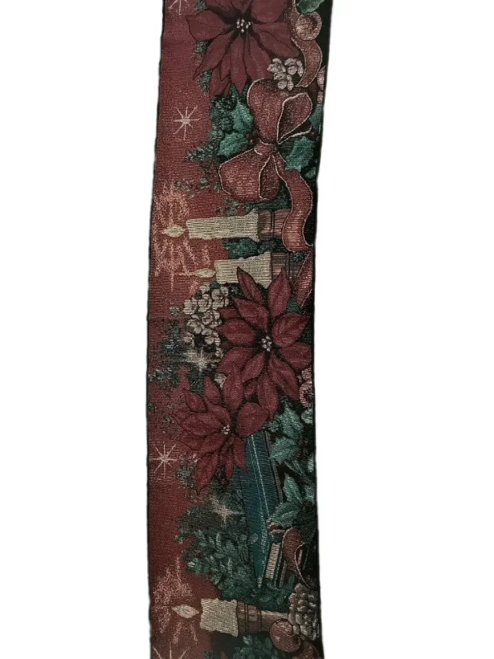 Vintage Christmas tapestry table runner featuring poinsettias 83